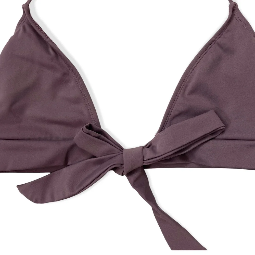 Dippin' Daisy's Bikini Top Women's Large‎ Purple Tie Front Triangle Bow Swimsuit